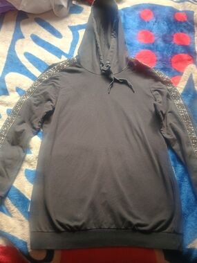 Women's Metrostyle Black Hooded Sweatshirt with Sparkle Shoulder Trim